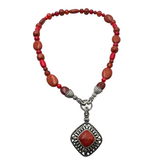 Carolyn Pollack Red Coral Gemstone Enhancer Pendant Necklace Sterling Silver - Picture 1 of 5